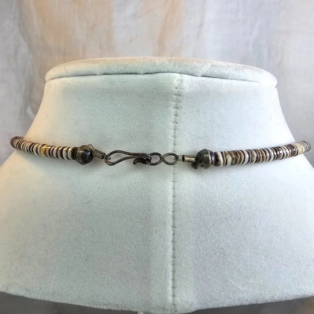 Vintage Natural Nugget Turquoise & Heishi Shell Beaded Chocker Necklace, 15” - Picture 3 of 7